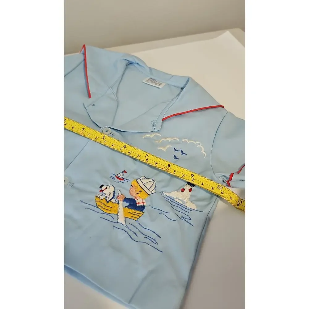 Vintage Baby Sailor Matching Shirt Shorts Set Embroidered Boat Pup Lighthouse